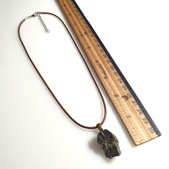 Natural Pyrite Stone Pendant Brown Cord Necklace Earth Bling Gift Jewelry - Picture 5 of 5